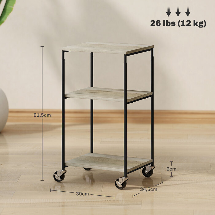 Підставка для принтера з 3 рівнями, регульована по висоті, мобільний стіл для принтера на колесах, для домашнього офісу, металева та дерев'яна