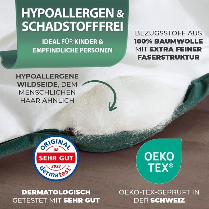 Літня ковдра Welldora 155x220 см з дихаючої шовкової вати | Оeko-Tex, перевірена лікарями, для алергіків | Швейцарія