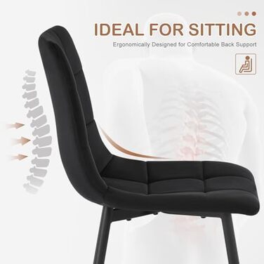 Елегантні стільці для їдальні EUGAD, комплект з 6 шт., для кухні, вітальні, чорного кольору. М'яке сидіння з оксамитовим покриттям, міцні металеві ніжки, вантажопідйомність 150 кг.