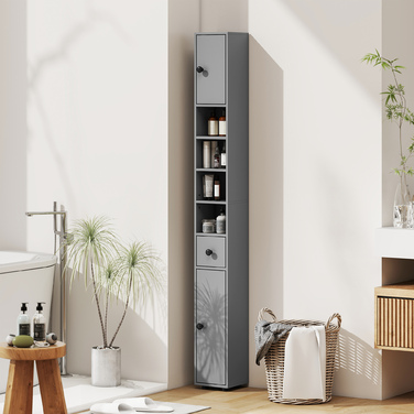 Шафа для ванної кімнати, 4 полиці, висувний ящик, ДСП, сучасний дизайн, сірий колір