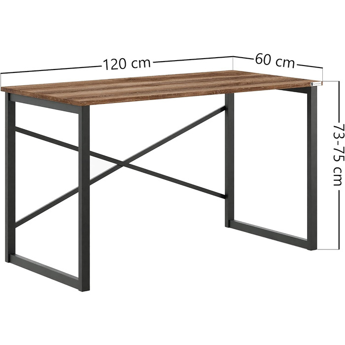 Письмовий стіл, Комп'ютерний стіл, Офісний стіл, Робочий стіл ПК, Ідеально підходить для офісу/дому, Сталевий каркас, Сучасний дизайн, Ламінована стільниця, Сертифікат E1 (Дуб Сакраменто, 60 x 120) 60 x 120 Дуб Сакраменто