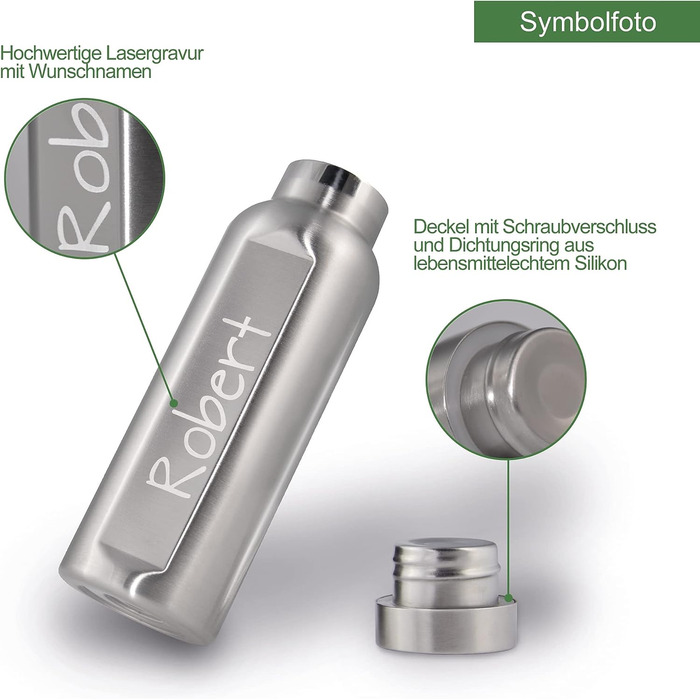 Ланчбокс з нержавіючої сталі з гравіюванням імені + пляшка для води – 800 мл, 470 мл, з роздільником, захист від протікання, бенто-бокс – подарунок, 1 вересня, спорт, відпочинок на природі