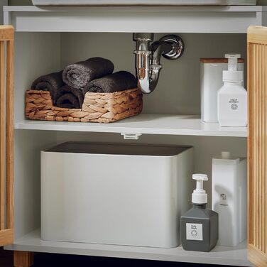 Тумбочка для ванної кімнати SoBuy, вузька, 30 см, з бамбуковими дверцятами, вологостійка, 33x165x33 см, BZR127-W (нижній шафчик)