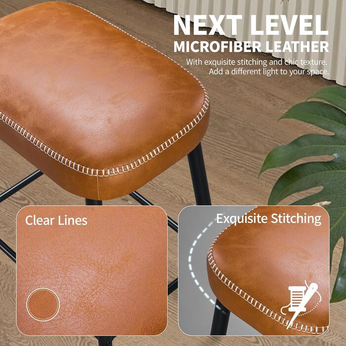 Набір з 2 барних стільців з мікрофібри, ретро дизайн, висота 62.5 см, без спинки, сірий (коричнева шкіра)