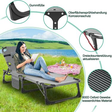 Складаний лежак для саду, 200 кг, з матрацом та підголівником, для балкону, саду, кемпінгу, блакитний