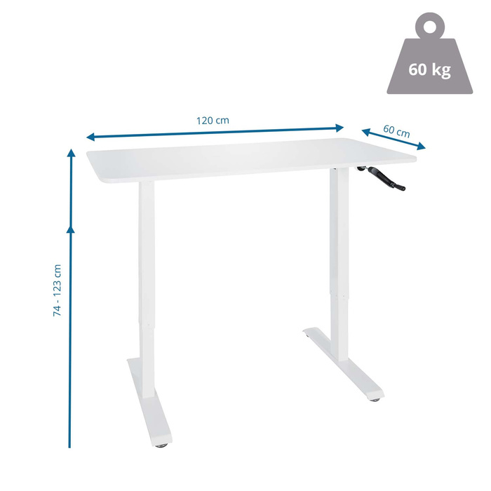 Робочий стіл STAND CR 120 x 60 з ручним регулюванням висоти, білий, hjh OFFICE