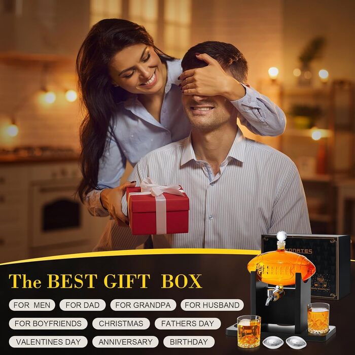 Набір для віскі з футбольним декором для чоловіків: лікерний набір з 2 склянками + 2 охолоджувачами, 1,3 л, подарунок для батька, чоловіка, друга