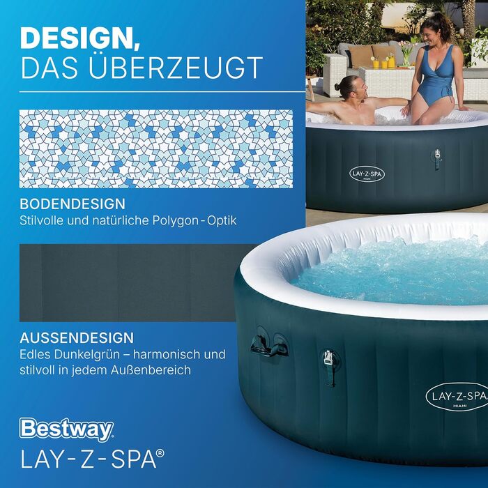Надувний спа-басейн гідромасажний Bestway Lay-Z-SPA LED-Whirlpool для 6 осіб, 196 x 66 см, темно-зелений