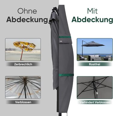 Чохол для садового парасоля Sekey, 260 x 40/70/50 см, темно-сірий, водонепроникний, з вентиляційними отворами