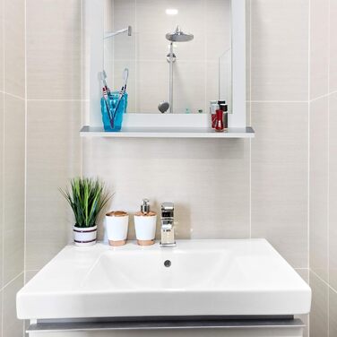 Дзеркало на стіну Relaxdays з поличкою, бамбук, біле, 68x56x10 см