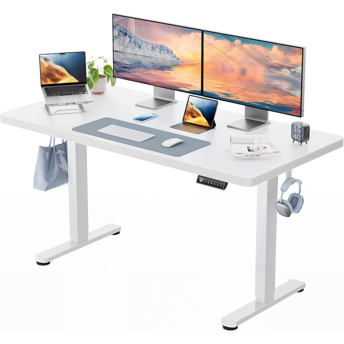 Електричний регульований стіл HUANUO 140x80 см, білий, з безщітковим мотором
