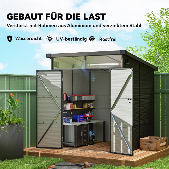 Сарай Outsunny 1,9 x 1,9 м, інструментальний сарай з пластику, з замикаючими дверима, 2 вентиляційні отвори, темно-сірий