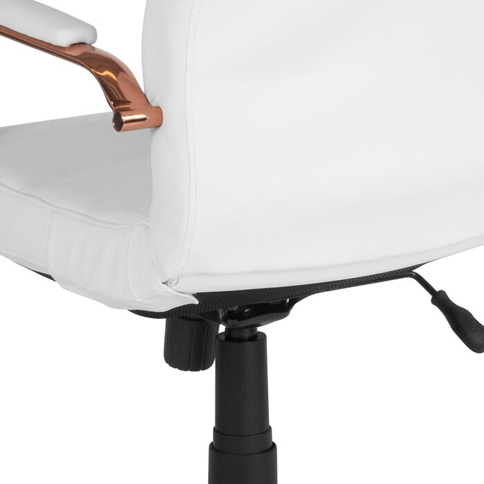 Крісло шеф Flash Furniture: обертне, біле шкіряне, з червоно-золотим каркасом, 61x58,5x103,5 см