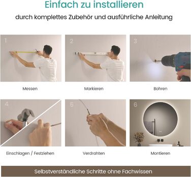 Дзеркало для ванної кімнати EMKE круглої форми з підсвічуванням 80 см – кругле дзеркало з 3 кольорами світла, регулюванням яскравості, сенсорним керуванням, функцією пам'яті та енергозбереженням. Розміри: 80 см x 80 см