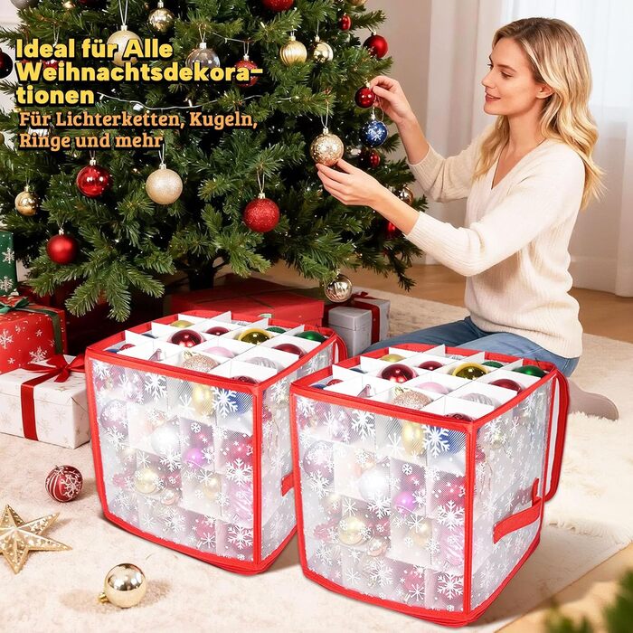 Коробка для зберігання новорічних кулічок, 2 шт., з регульованими перегородками, 64 відділення, 4 рівні (червона)