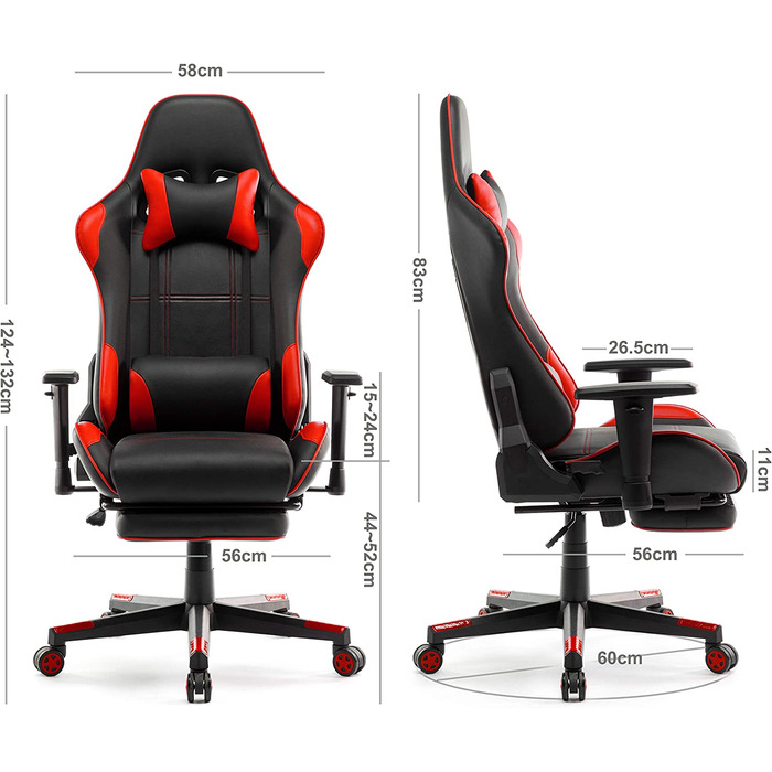 Ігрове крісло IntimaTe WM Heart ергономічне з підставкою для ніг обертається 56х56х132 см червоне
