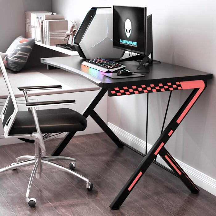 Ігровий стіл COSTWAY, письмовий стіл з покриттям з вуглецевого волокна, ергономічний стіл для ПК, геймерський комп'ютерний стіл для ігор, роботи та навчання, чорний