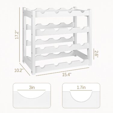 Стелаж для вина VASMIA з бамбука, 3-ярусний, на 12 пляшок, для кухні та підсобки, білий