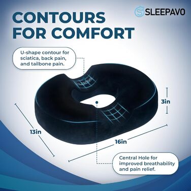 Подушка для сидіння Sleepavo Donut - для полегшення болю при геморої, тріщинах, ішіасі та пролежнях