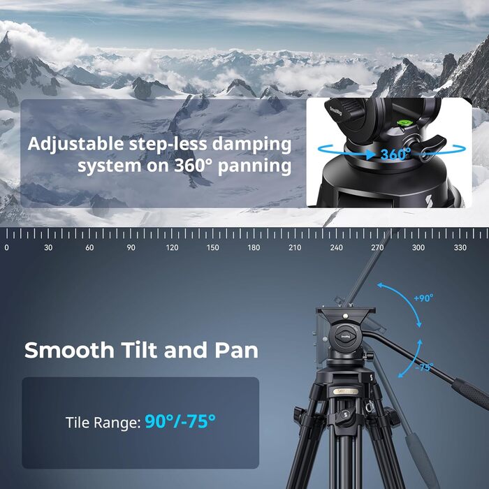 SMALLRIG 62'' відеоштатив з 360° флюїдною головою, легкий алюмінієвий штатив з швидкознімною пластиною та ручкою для DSLR та відеокамер, вантажопідйомність 5 кг, AD-50Lite