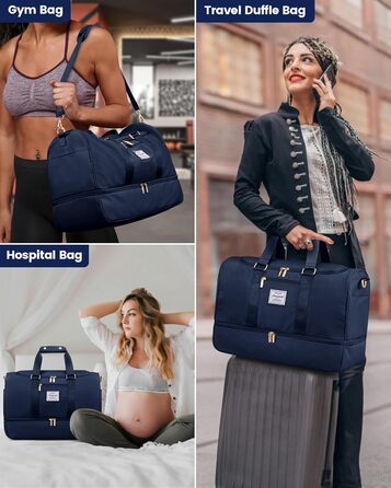 Спортивна сумка LOVEVOOK: дорожня/пляжна сумка, weekender, з кишенями для взуття та мокрого одягу, водонепроникна, для подорожей, відпочинку, спорту, зелена (L, синя)