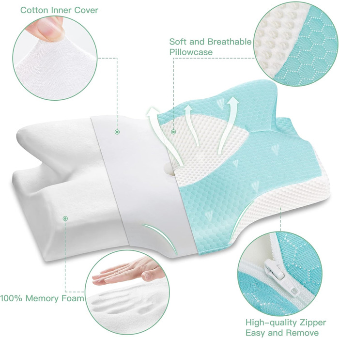 Ортопедична подушка Elviros з memory foam для тих, хто спить на боці, з підтримкою шиї, проти болю в шиї та плечах, 64 x 12,5/10,5 x 38 см