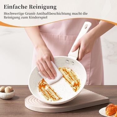 Набір сковорідок Innerwell 3 шт. (20, 24, 28 см) з керамічним покриттям, індукційні, для професійного використання, сумісні з духовкою, без PFOA, придатні для миття в посудомийній машині (білі)