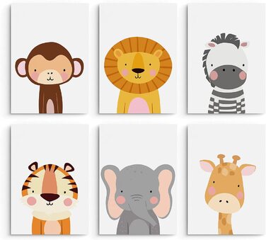 Набір з 6 дитячих постерів Hambient для кімнати дитини: Сафарі Африки (30x40 см, без рамки)
