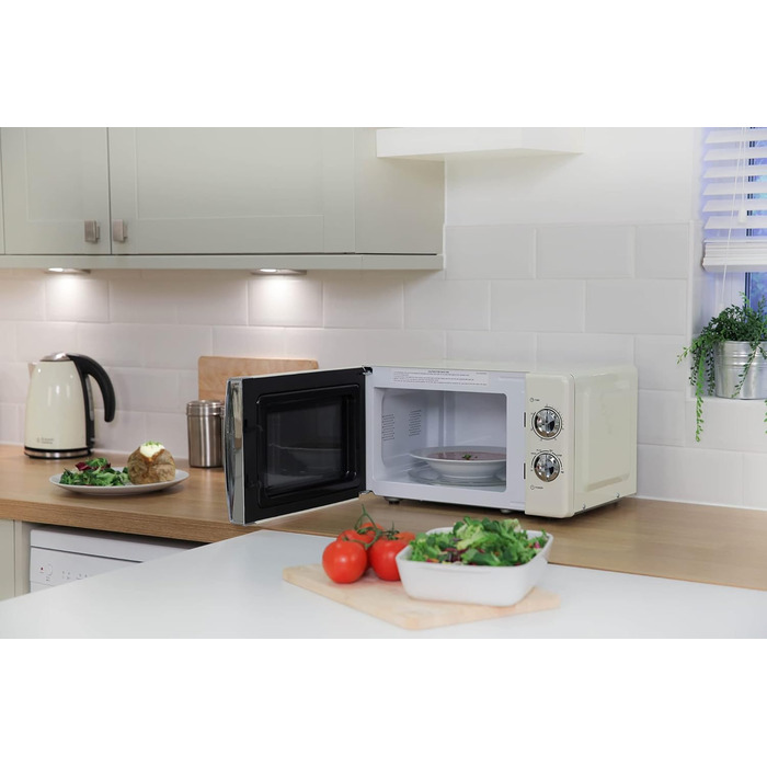 Мікрохвильова піч Russell Hobbs RHMM701C Solo, 17 л, 700 Вт, кремовий колір - з таймером, розморожуванням та 5 рівнями потужності
