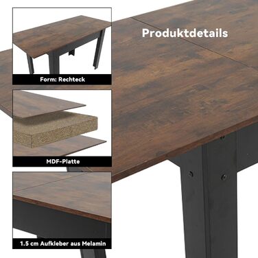 Розсувний обідній стіл Artethys 105/150x70 см - індустріальний стиль, для кухні, їдальні, вітальні