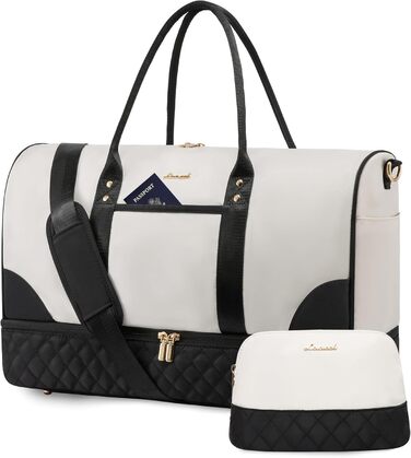 Сумка-мішок LOVEVOOK для жінок: дорожня, спортивна, з відділенням для взуття та мокрих речей, 2 шт. у наборі, 35л, бежевий & хакі