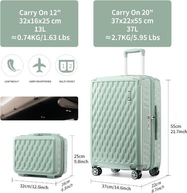 Набір валіз Sea Choice Matcha Grün: M-L-XL (55/65/75 см) з косметичкою, TSA-замок, жорсткий корпус