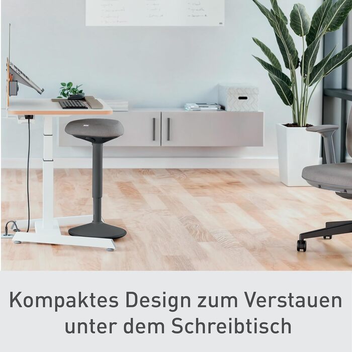 Leitz Ergo Active Столик для стояння з пінопластовим сидінням, регульована висота 57-82 см, оббивка з переробленого матеріалу, до 110 кг, серія Ergo, темно-сірий, 65450089