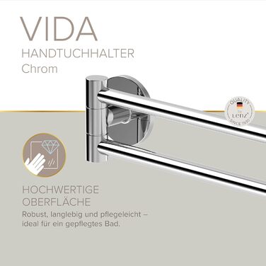 Handtuchhalter Lenz Juna in – Chrom, 40 см, 2 поворотні кріплення, антифнгр. покриття, монтаж на стіну (клей/шурупи)