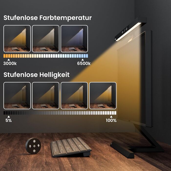 Моніторна лампа з пультом дистанційного керування, захист очей, регулювання яскравості та колірної температури, USB-лампа для монітора, ігровий офіс, дім