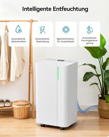EUHOMY Електричний осушувач повітря для підвалу з відведенням води, тихий та економічний, з автоматичним розморожуванням, таймером, для квартири до 50 м² (12 л/день)