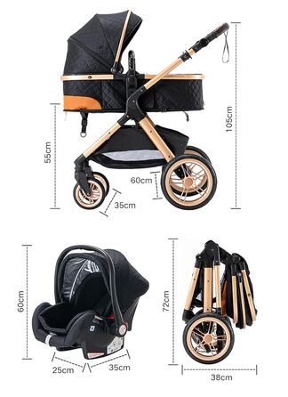 Дитяча коляска YAZOCO 3 в 1: Buggy, Babybett, Комплект. Легка складна коляска для новонароджених з алюмінієвим каркасом (5 Creme)