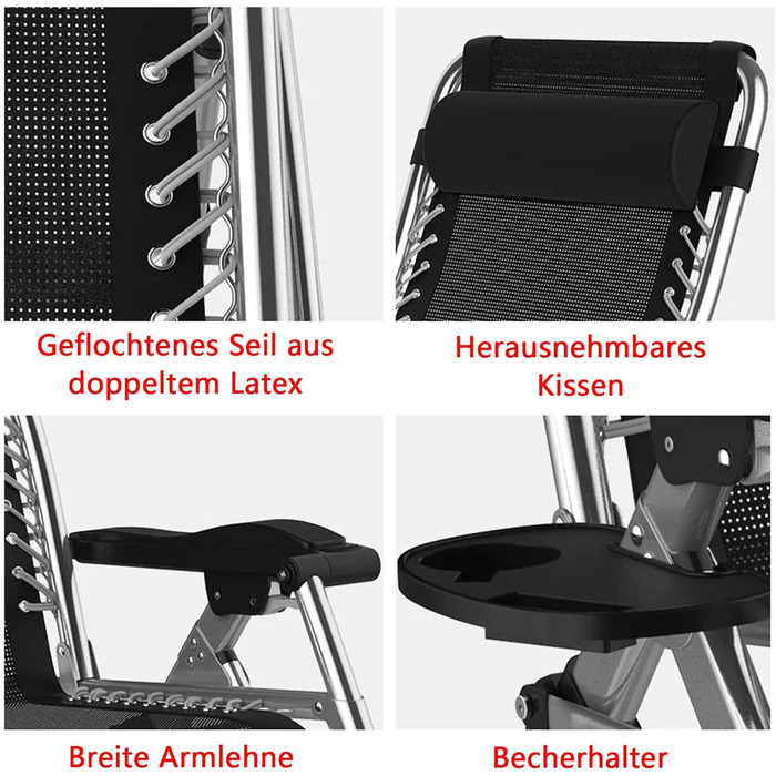 Розкладний шезлонг для саду та відпочинку на природі - 200 кг, срібний (83 см)