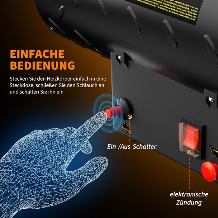 Газова теплова гармата для приміщень 15 кВт, 320 м³/год, з газовим шлангом 1,4 м, 700 мбар