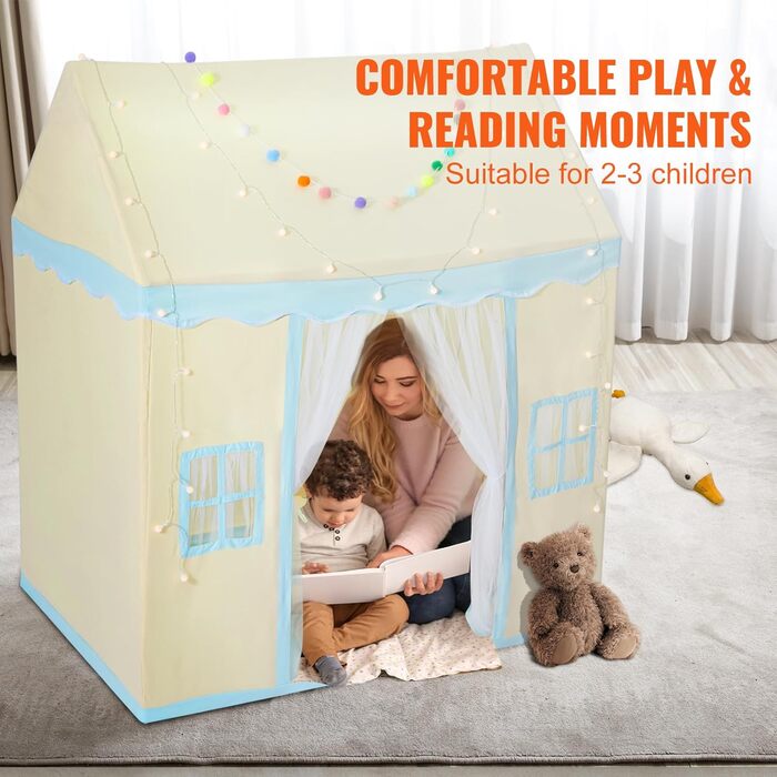 Дитячий намет VEVOR Tipi для дітей 1-5 років, складний намет з килимком та сумкою, з вікнами, для дому та вулиці, бежевий (хатинка)