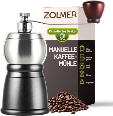 Ручна кавомолка Manuell з нержавіючою сталею, регульовані ступені помелу для еспресо, фільтр-кави та моки – компактна та міцна