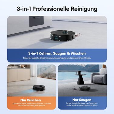 Робот-пилосос Ultenic T20 Pro з функцією миття, 8000 Па, док-станція 3,5 л, для шерсті тварин та килимових покриттів, AI-лазерне уникнення перешкод, керування через додаток