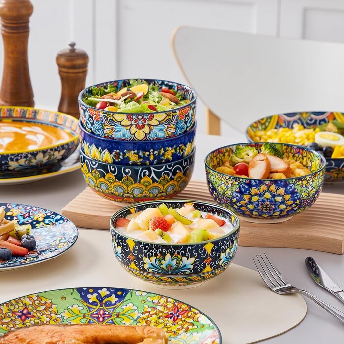 Сервіз столовий на 6 осіб SIMI 18tlg. Комбінований сервіз з порцеляни, 18 предметів. Богемський стиль, включає тарілки для їжі, десертні тарілки та миски.