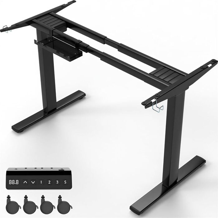 Електричний стіл Homall з регулюванням висоти, 2 мотори, підйом до 100 кг, телескопічний, пам'ять, захист від зіткнень (чорний)