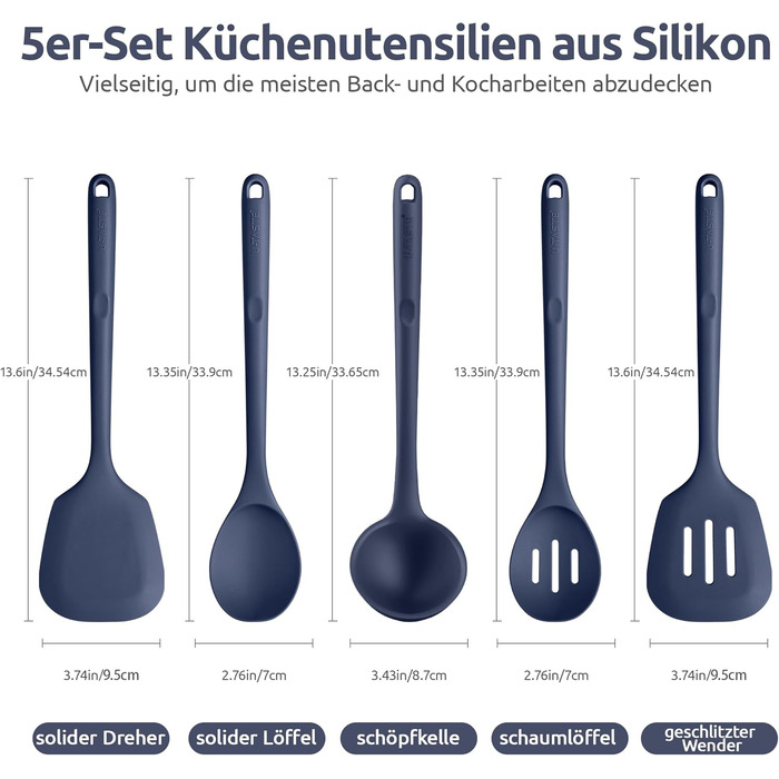 Набір кухонних аксесуарів U-Taste з силікону (5 шт.), стійкий до 315°C, BPA-free, антипригарне покриття, для приготування, перемішування, подачі