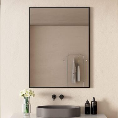 Круглий дзеркало Boromal Schwarz з реміннем, великий настінний дзеркало для ванної кімнати, вітальні, спальні, передпокою, 50x70 см