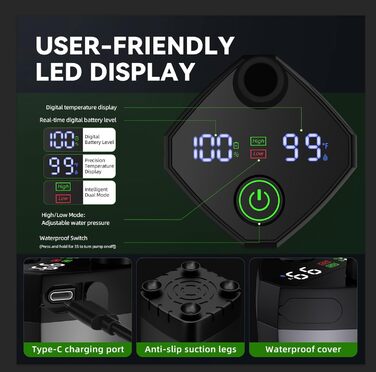 Портативна кемпінгова душа InkTrail з нагріванням, 6000 mAh, 4 режими розпилення, водонепроникна IPX7, для кемпінгу, подорожей, авто, домашніх тварин