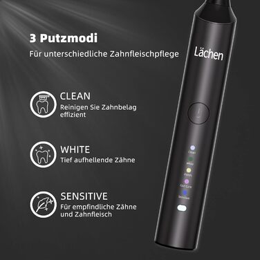 Електрична звукова зубна щітка Läschen з 5 режимами, кейс, 4 насадки, USB-зарядка, таймер, IPX7, чорна