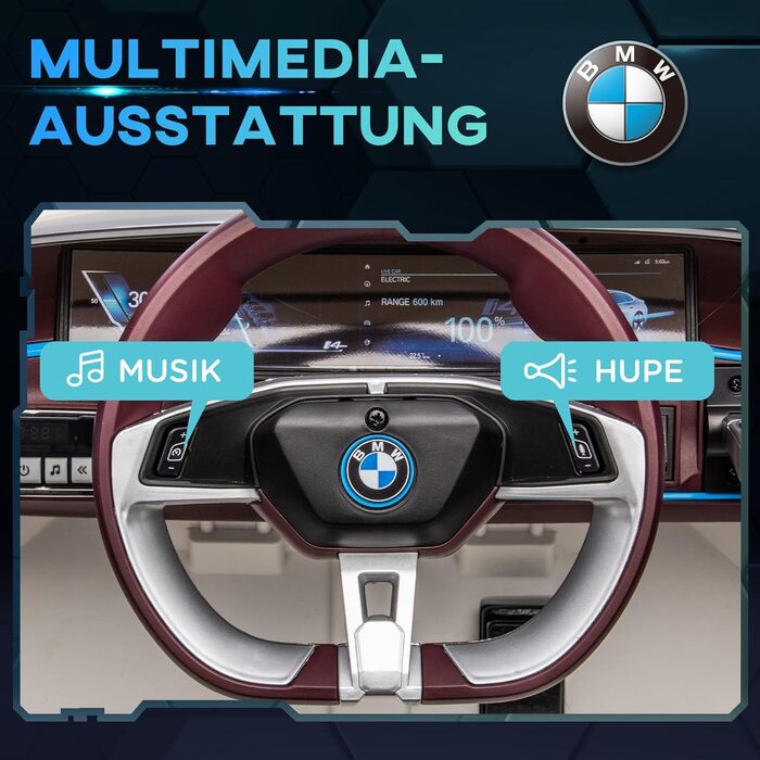 Дитячий електромобіль HOMCOM BMW з пультом, фарами, MP3, білий, 3-5 км/год, для дітей 3-5 років