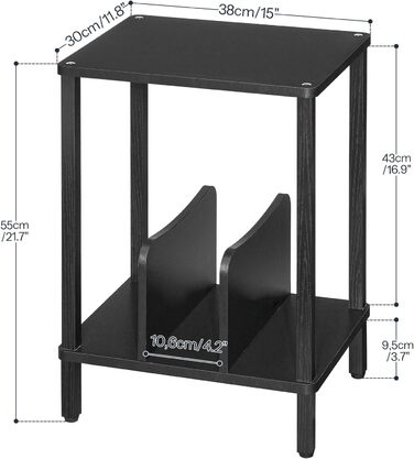 HOOBRO Стійка для програвача, полиця для платівок, приліжкова тумбочка, полиця для платівок з перегородками, органайзер для платівок, до 100 альбомів, для вітальні, чорний EBK05RS01